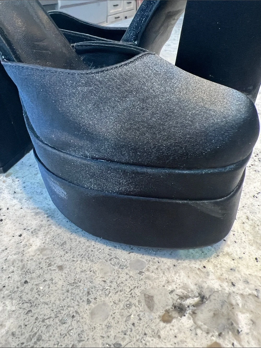 Black Chunky Platform Block Heels Closed Square Toe Pump Size 7